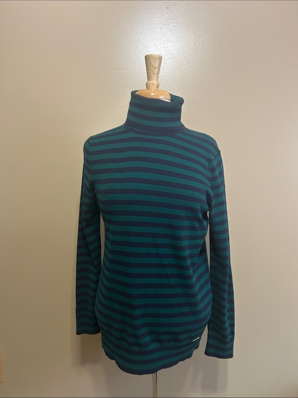 Striped Green and Black Turtleneck Sweater